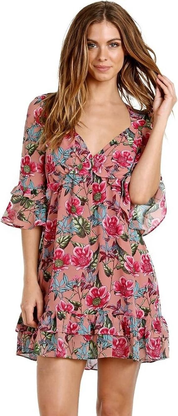For Love And Lemons Churro Pink Floral Ruffle Mini Dress Small
